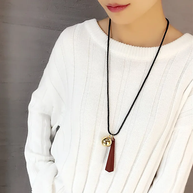 Длинное ожерелье для свитера N131 ожерелья с деревянными подвесками в форме шара