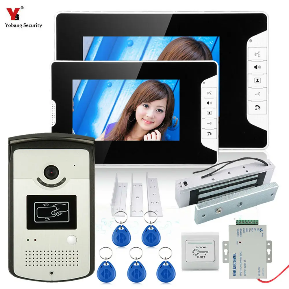 

Yobang Security 7"LCD Wired Video Intercom Doorbell RFID Unlock Villa Door Monitor Doorphone+Electric Lock+Power Supply Control