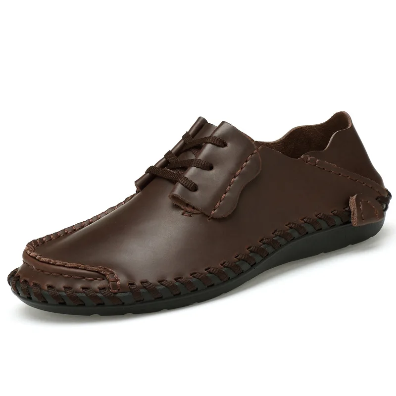 Fashion Sneaker 2019 Design Hand Sewing Men Genuine Leather Boat Shoes Lace Up Casual Flats Moccasins Driving Loafers | Обувь