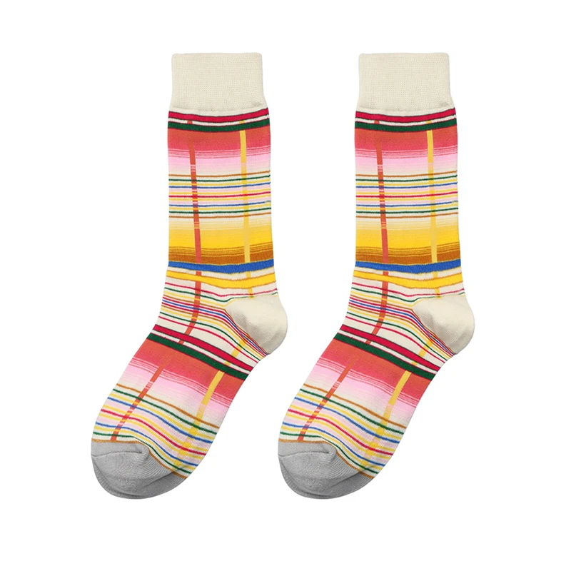 Plaid Новинка года; милые женские носки Kawaii; Забавные милые носки ярких цветов кремового цвета с абстрактным рисунком; носки для подарка на Рождество - Цвет: Plaid