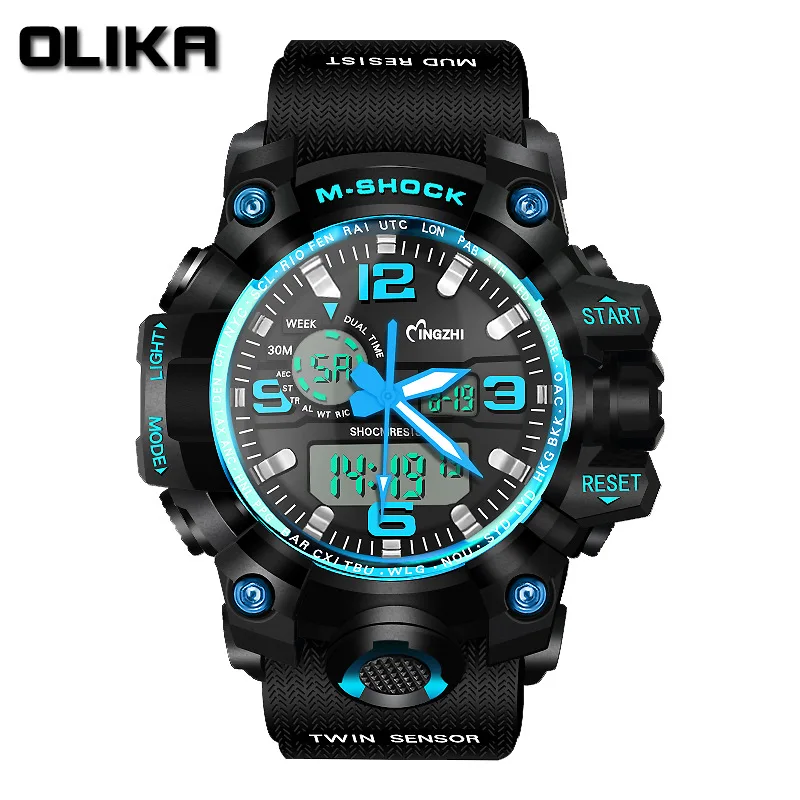 Модные спортивные часы Dual Time дисплей для мужчин цифровой Writwatch светодио дный LED 50