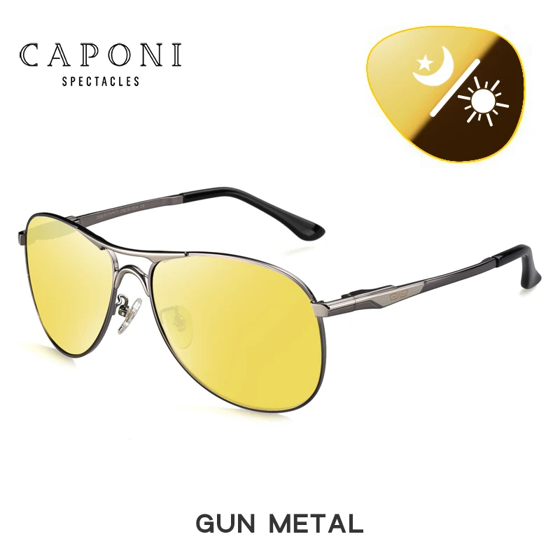 CAPONI, мужские солнцезащитные очки, поляризационные, день и ночь, для вождения, фотохромные солнцезащитные очки, мужские, UV400, Ретро стиль, сплав, BSYS8722 - Цвет линз: Gun metal