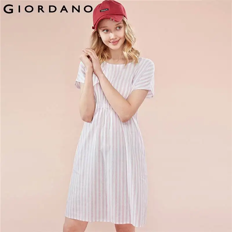 Giordano женское платье натуральное льняное хлопковое свободное с круглым вырезом