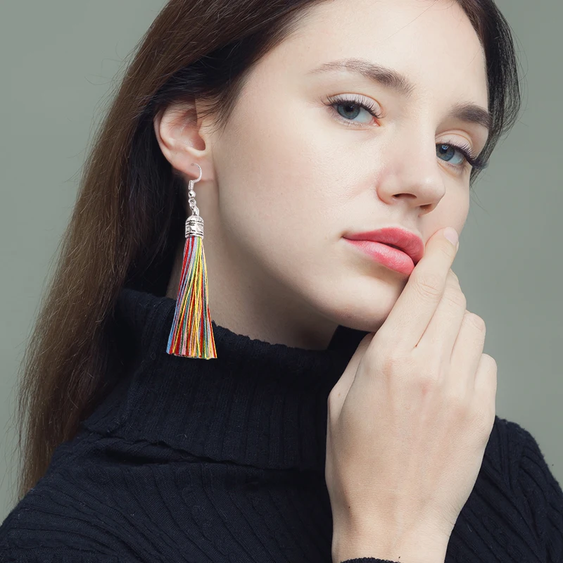 Женские винтажные сережки с кисточками Qtian длинные серьги капельки boho