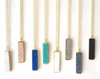 vertical bar retangular resin druzy pendants necklaces for women