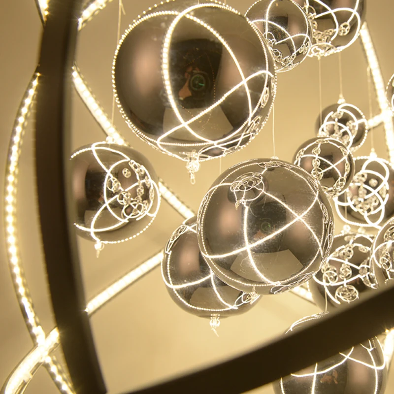 Postmodern Solar System Design Chandelier Creative Stainless Steel Ring Glass Ball Restaurant Decoration LED Adjustable Lighting | Освещение