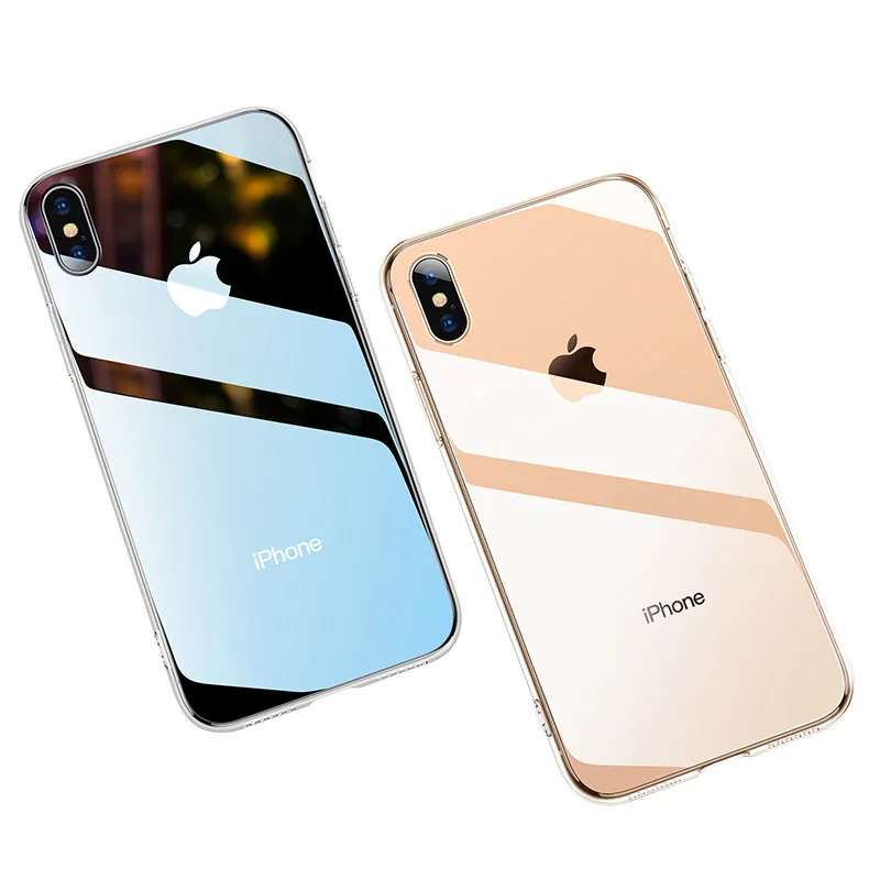 Закаленное стекло чехол для iPhone X Xs Max прозрачное зеркальное покрытие 7 8 7/8 Plus TPU