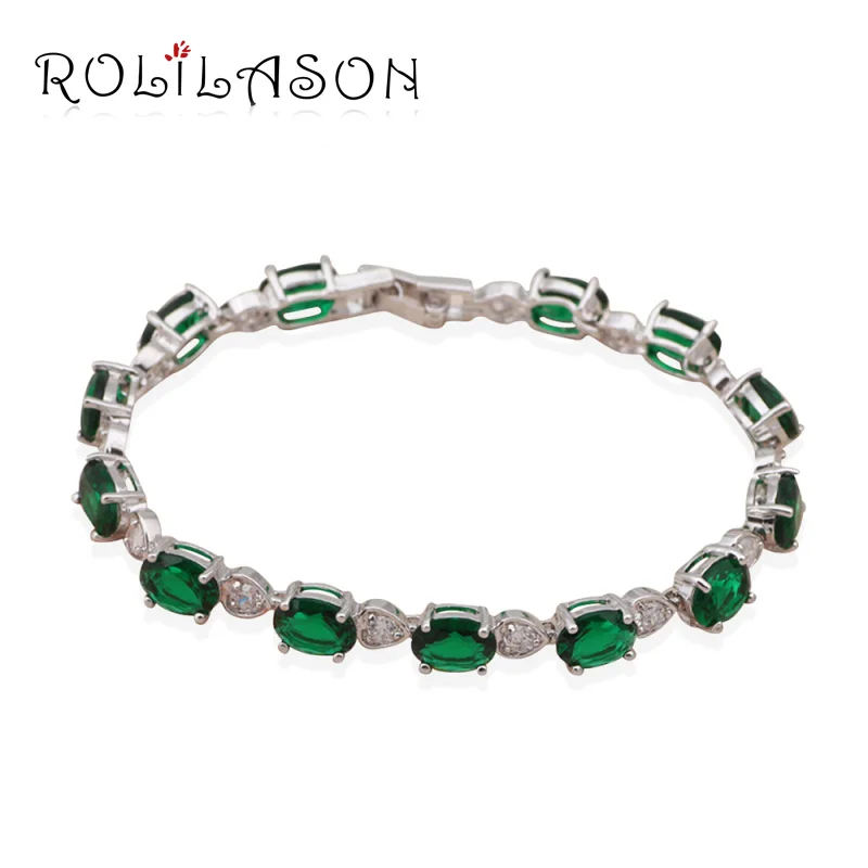 Браслет roilason с серебристым дизайном AAA зеленый циркониевый без никеля модные