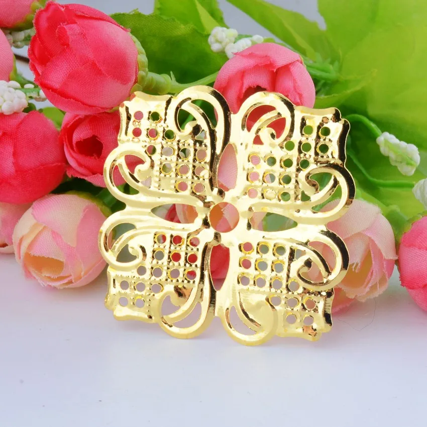 

Free shipping-30Pcs Gold Tone Filigree Square Flower Wraps Connectors Metal Crafts Gift Decoration DIY 46x46mm J2723