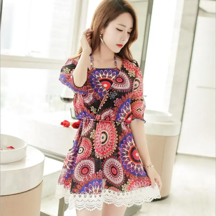 2017 Ретро Три Пьесы Женщины Бикини Сверху + Снизу Обложка Холтер Купальный Костюм