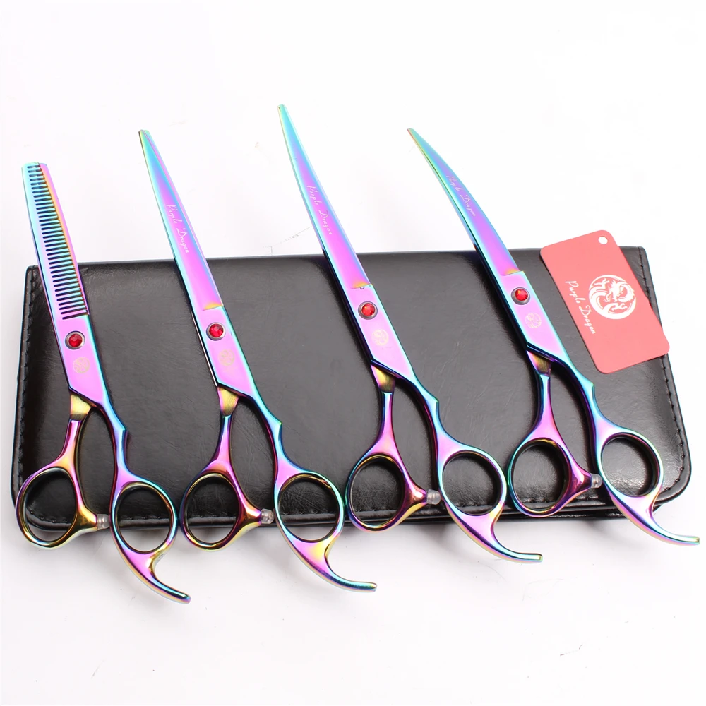 

20 комплектов Z3003 4 шт 7 "19,5 см фиолетовый дракон JP 440C оптовая продажа 440C инструмент для стрижки собак профессиональные домашние ножницы для во...