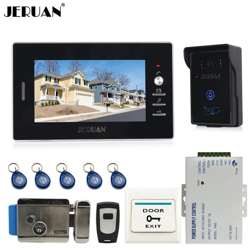 JERUAN Новый 7 ''видеодомофон входная дверь телефон Системы 1 монитор + 700TVL Touch ключ