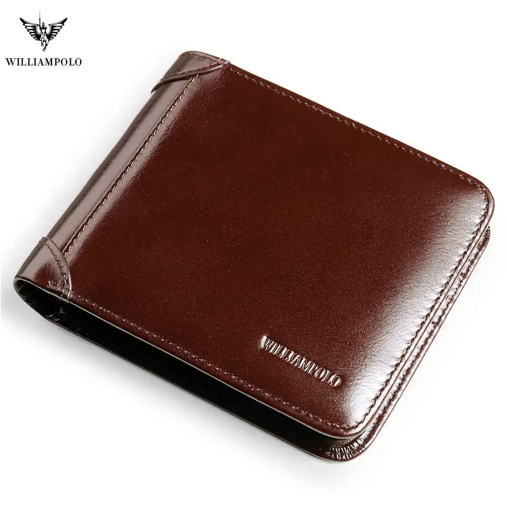 Bifold-Brown Брендовый мужской кошелек от бренда WilliamPOLO, короткий кредитный держатель для карт, двойной, тройной, из натуральной кожи, мульти-чехол для карт, органайзер, кошелек, черный, коричневый - Цвет: Bifold-Brown