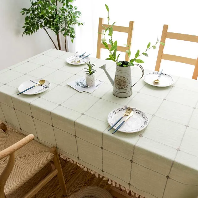 Light Green Скатерть с кисточками, ковер, плед, покрытие для стола, Плотная хлопковая льняная скатерть, прямоугольная скатерть, льняная домашняя обеденная скатерть - Цвет: Light Green