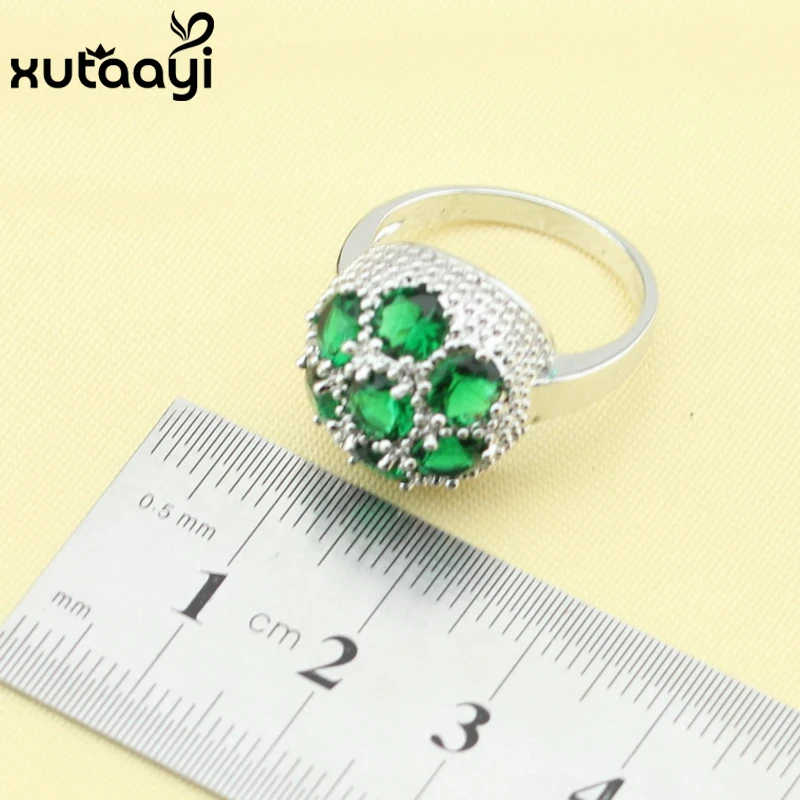 Женское кольцо Ювелирное Украшение с накладкой зеленым изумрудом|earrings bracelet|necklace