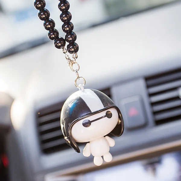 Black Автомобиль кулон милый шлем робот Baymax куклы висячие украшения автомобили Зеркало заднего вида подвеска украшения аксессуары Подарки - Название цвета: Black