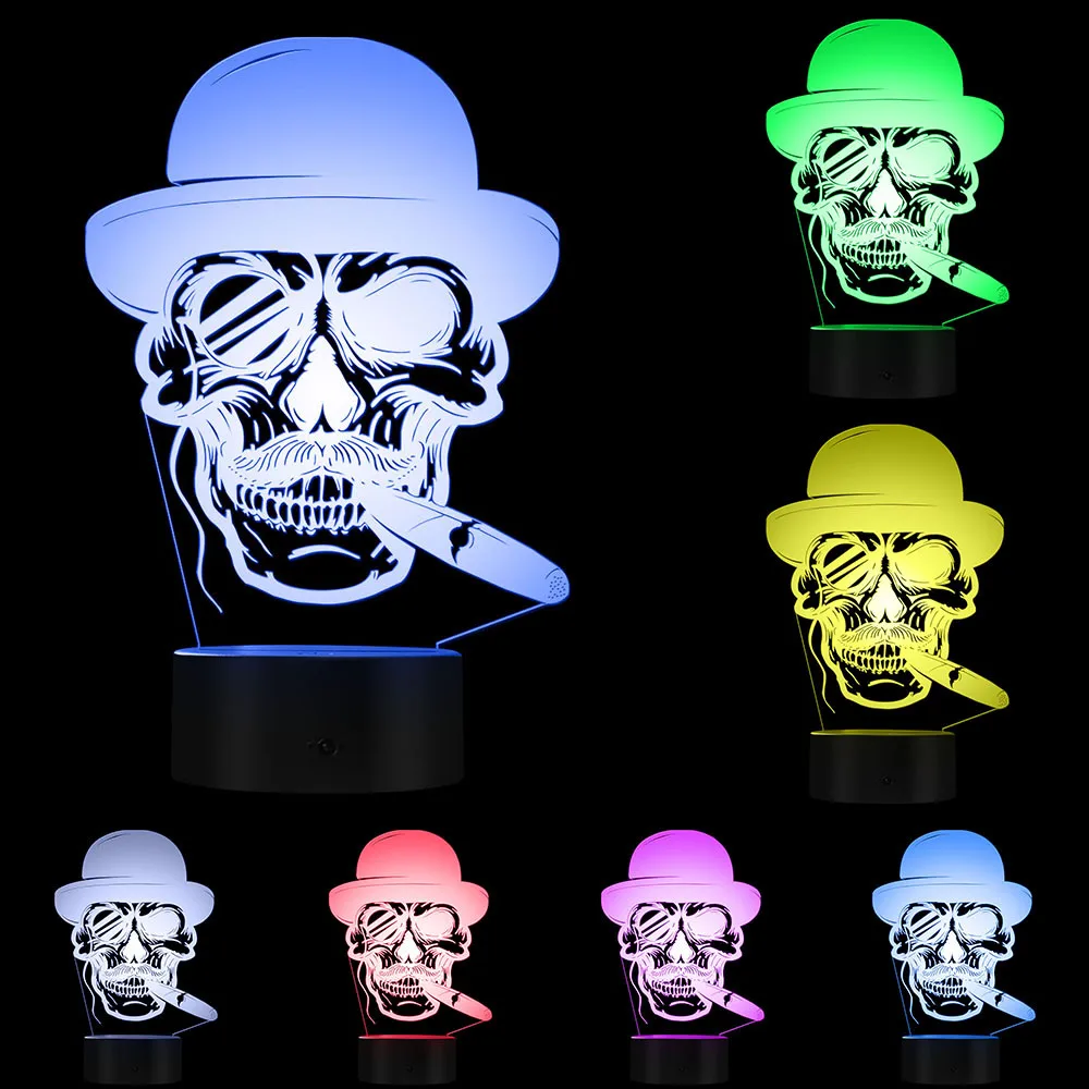 Шапка в виде черепа с эмблемой сигары и моноклея 3D светильник знак Эд лампа