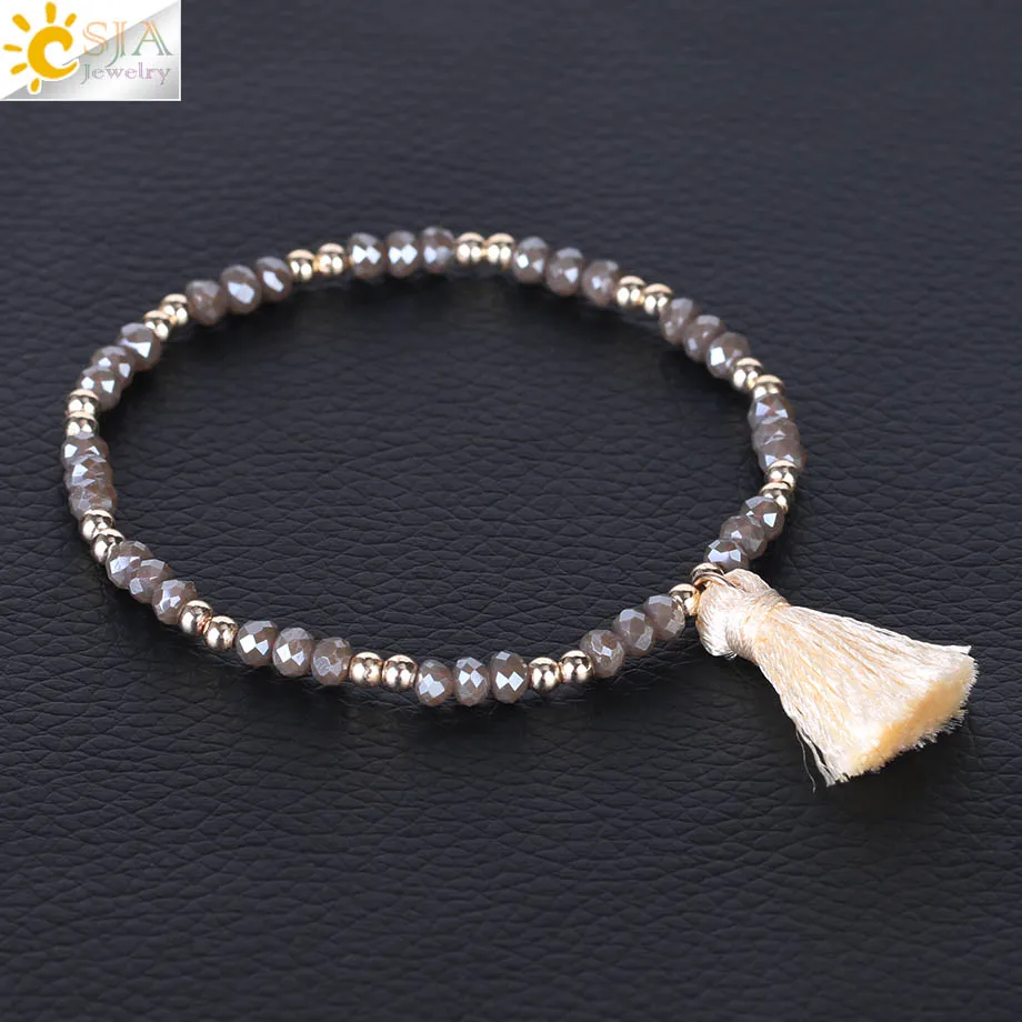 Csja чистый белый шелковый браслет граненый нить страз бусины браслеты для женщин
