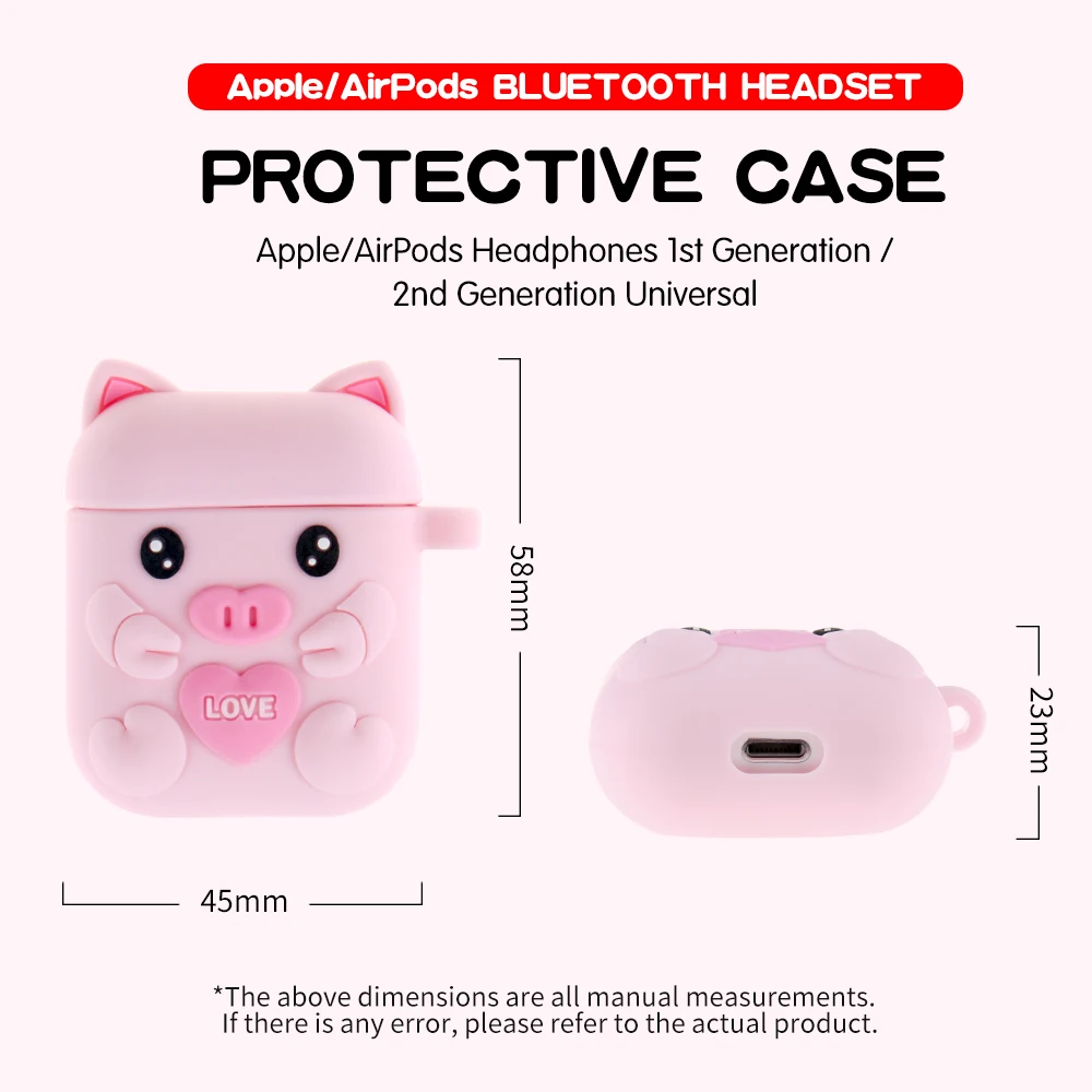 Милый силиконовый чехол со Свинкой из мультфильма для Air pods, Bluetooth, беспроводные наушники, защитный чехол для Apple Airpods 1/2, зарядная коробка