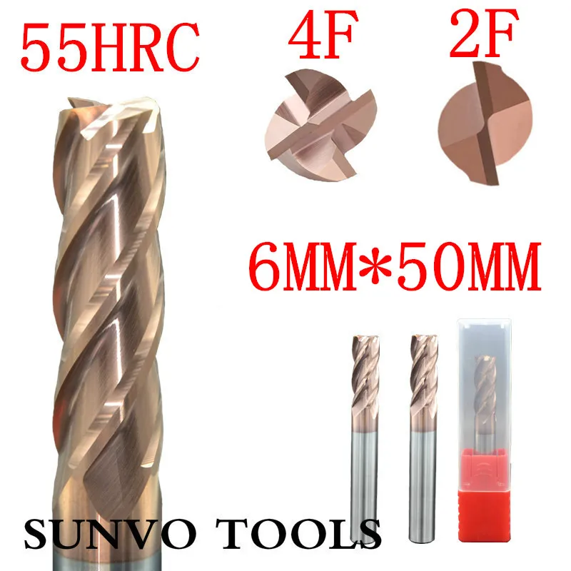 5 шт. 4F 2 флейты HRC45 HRC55 HRC60 HRC65 D6x50MM Вольфрамовая твердосплавная Концевая фреза R3