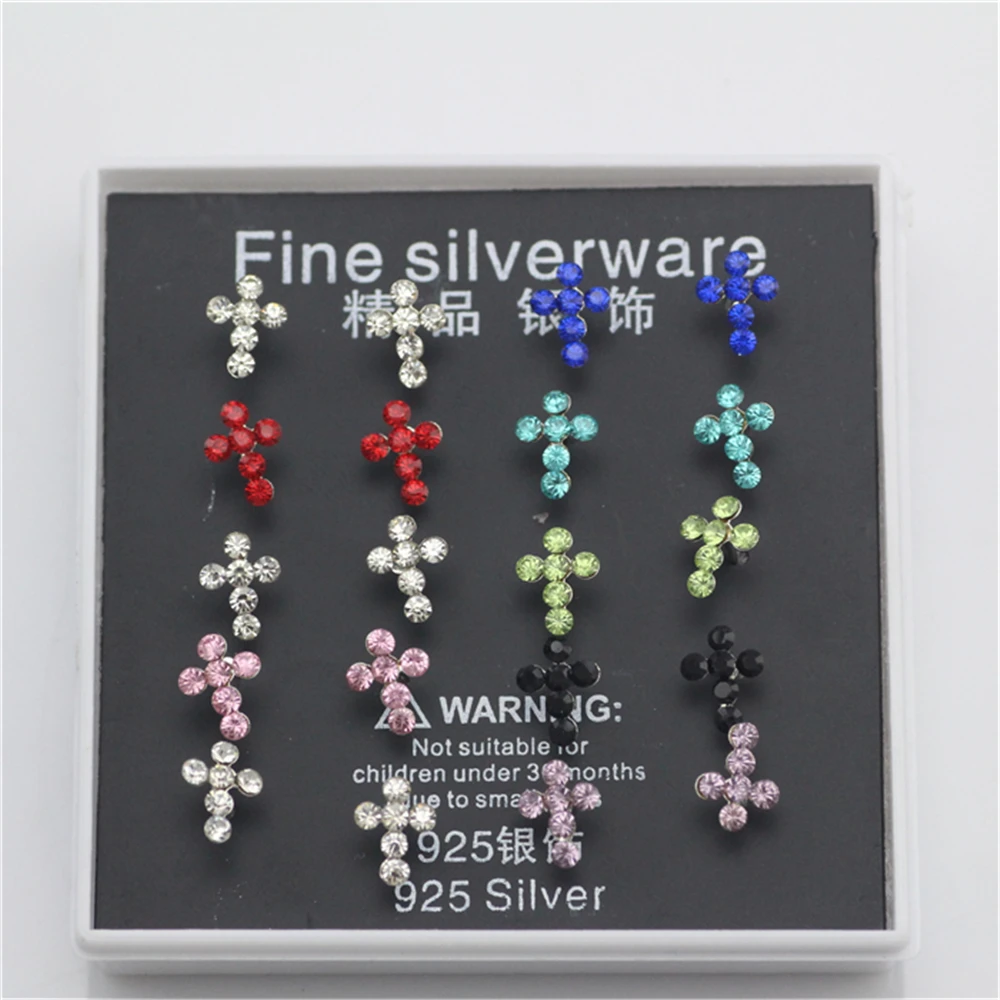 20PCS Women's Fashion Earrings 925 Sterling Silver Stud Cross Earring Cubic Zirconia Jewelry Wholesale | Украшения и
