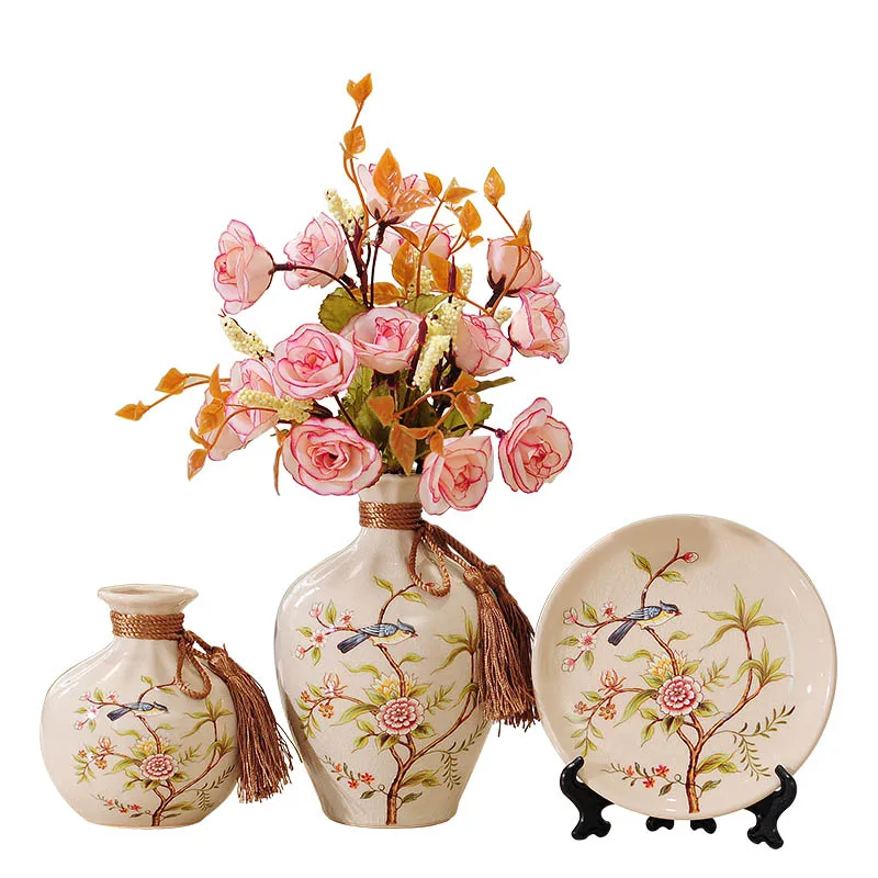 A6 set with flower 3 шт./компл. новые китайские вазы керамические антикварные полки вазы для цветов Свадебные украшения в виде цветочных с ваз, украшения для дома, аксессуары - Цвет: A6 set with flower
