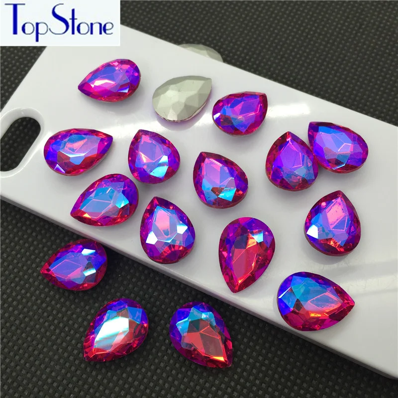 Цветная слезы цвета фуксии с заостренным задним горным хрусталем 6x10 8x13 10x14 13x18 18x25