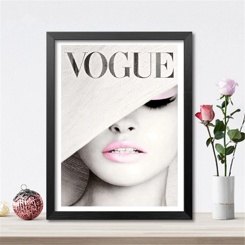 Vogue покрытие белая шляпа Художественная Картина на холсте Настенная картина, модная фотография на холсте художественные принты и Плакаты Декор для женской комнаты
