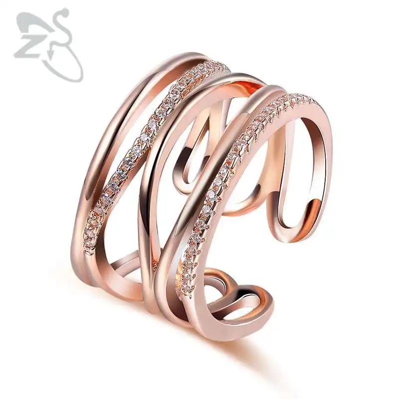 

ZS Interlocking Rings for Women Wedding Sets cz Zircon Anillos Engagement Rings for Women Fashion Jewelry Rose Gold Color Rings