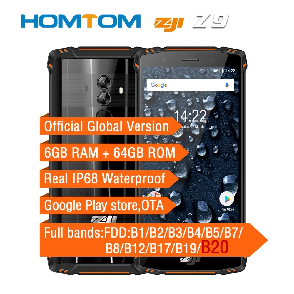 Смартфон ZOJI Z9 водонепроницаемый IP68 восемь ядер 5 7 дюйма 6 ГБ ОЗУ 64 Гб ПЗУ 5500 мАч B20 4G
