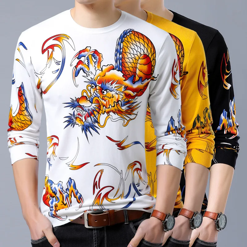 

Креативный роскошный пуловер с 3D рисунком дракона, вязаный свитер, осень 2018, высококачественный мягкий тонкий свитер из хлопка для мужчин