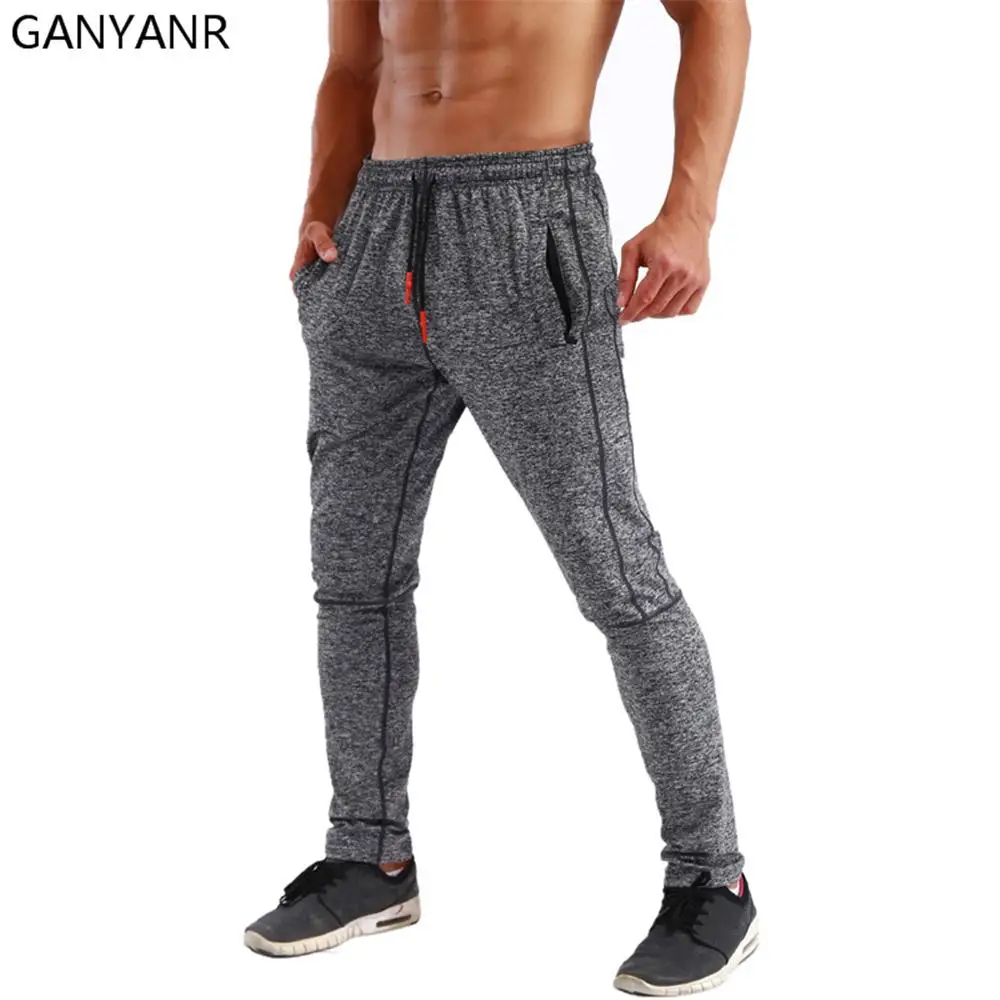 GANYANR, штаны для бега, мужские спортивные Леггинсы, для бега, баскетбола, тренировок, фитнеса, спортзала, спортивные, эластичные, флисовые, футбольные, тренировочные штаны - Цвет: Серый