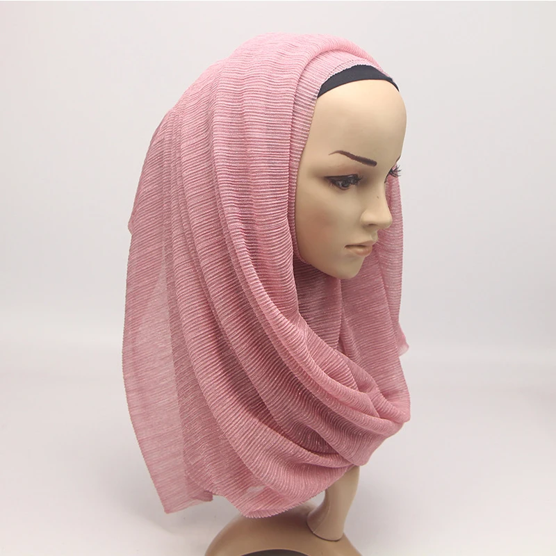 Женская Блестящая однотонная шаль Hijabs из эластичной пряжи мусульманский тюрбан