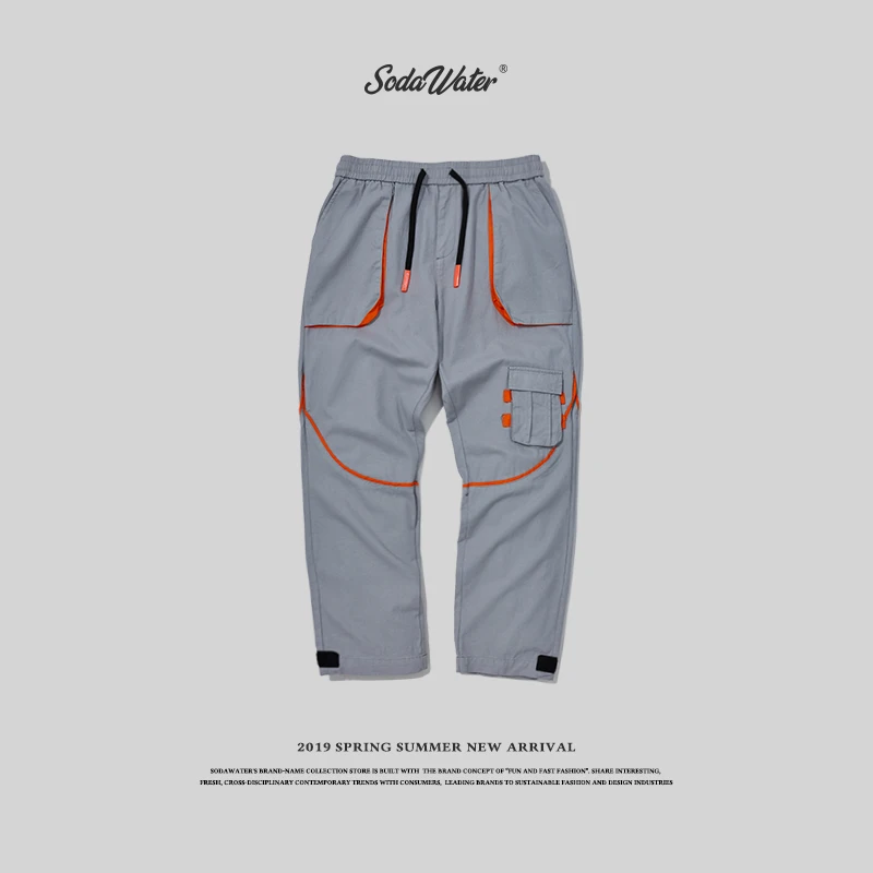 SODA WATER Men's Patchwork Jogging Pants Fashion 2019 Hip Hop Pocket Magic Sticks Feet Casual Straight 94186ss|Брюки-карго| |