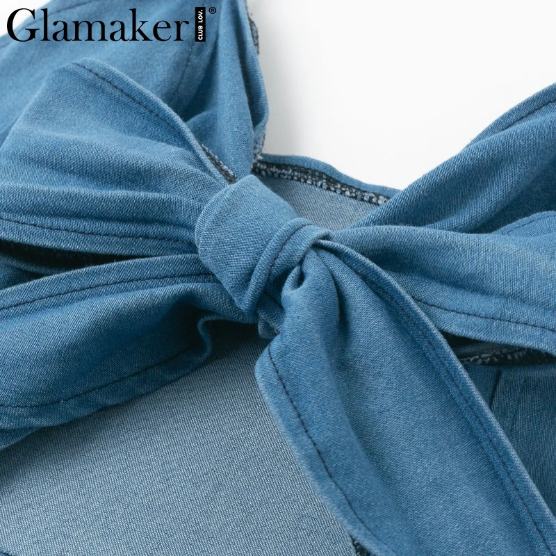 Glamaker, джинсовое, тонкое, с вырезом, миди, сексуальное платье, для женщин, летнее, с бантом, элегантное платье для вечеринки, женское, длинное, с открытой спиной, облегающее, джинсовое платье