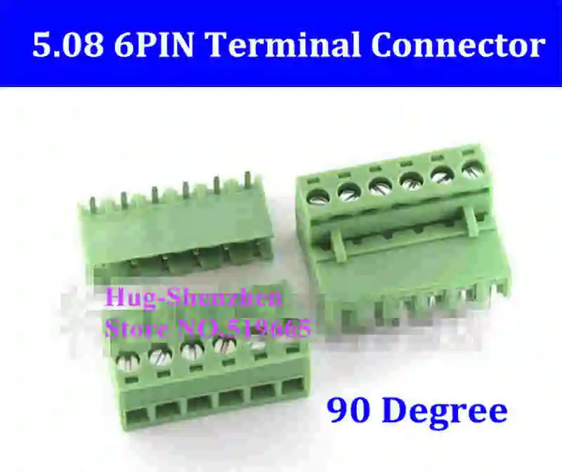 

5.08 5.08mm 6pin 6-Pin Terminal plug type 300V 10A 5.08mm pitch connector pcb screw terminal block 90 degree