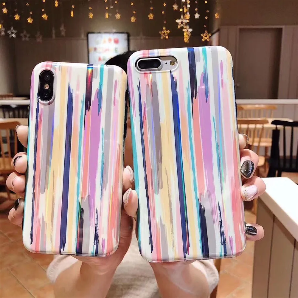 ELALA Glitter Laser Case For iPhone 7 Cover Glossy Soft Silicone Colorful Patterned 6s 6 8Plus XR XS Max Cases | Мобильные телефоны