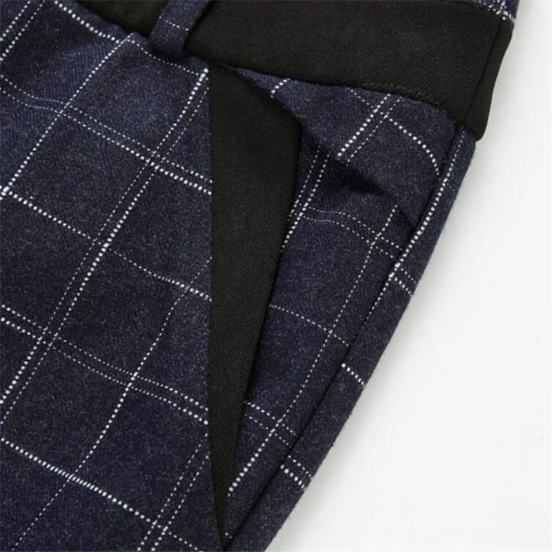 

2020 Spring Blue Checked Trousers Women Plaids Woolen Flare Pant Office Lady Elegant England Style Pants Plus Size XS-3XL A3949