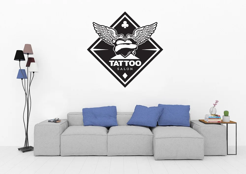 Personality Angel Wings Love Logo Vinyl Wall Sticker Tattoo Studio Poster Shop Signboard Window Decoration Art Decal 2WS15|Наклейки на