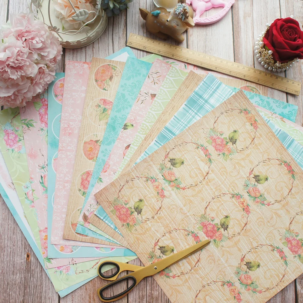 

24sheets 12" DIY old time wall paper still beautiful design gift wrapping paper creative paper craft handmade scrapbooking set