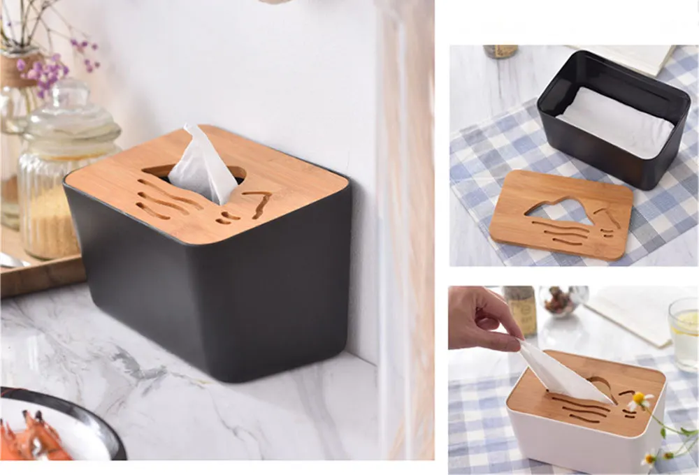 Creative Tissue Box Holder Nordic Style Wood Cover Removable Tissue Case Paper Dispenser Home Office Kitchen Napkin Organizer
