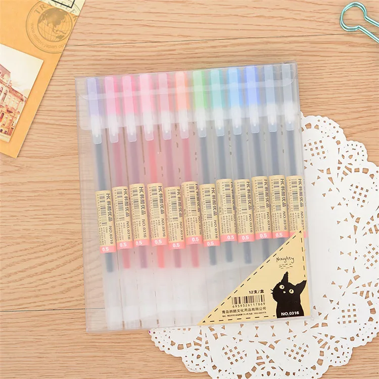 12 Color 12 шт./партия, 0,5 мм, набор гелевых ручек, цветной, милый, чернильный производитель, ручка для школы, офиса, Muji, стиль, 12 цветов, Papelaria, материал, Эсколар - Цвет: 12 Color