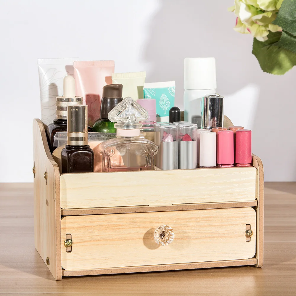 Деревянная настольная коробка для хранения косметики своими руками органайзер