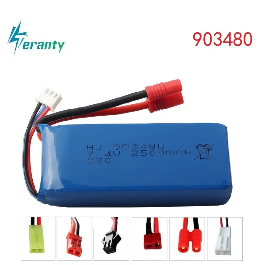 High Rate 7.4V battery 2500mAh 903480 25C for Syma X8C X8W X8G RC Drone Spare Parts 2S Lipo Battery for 12428 12423 RC Car