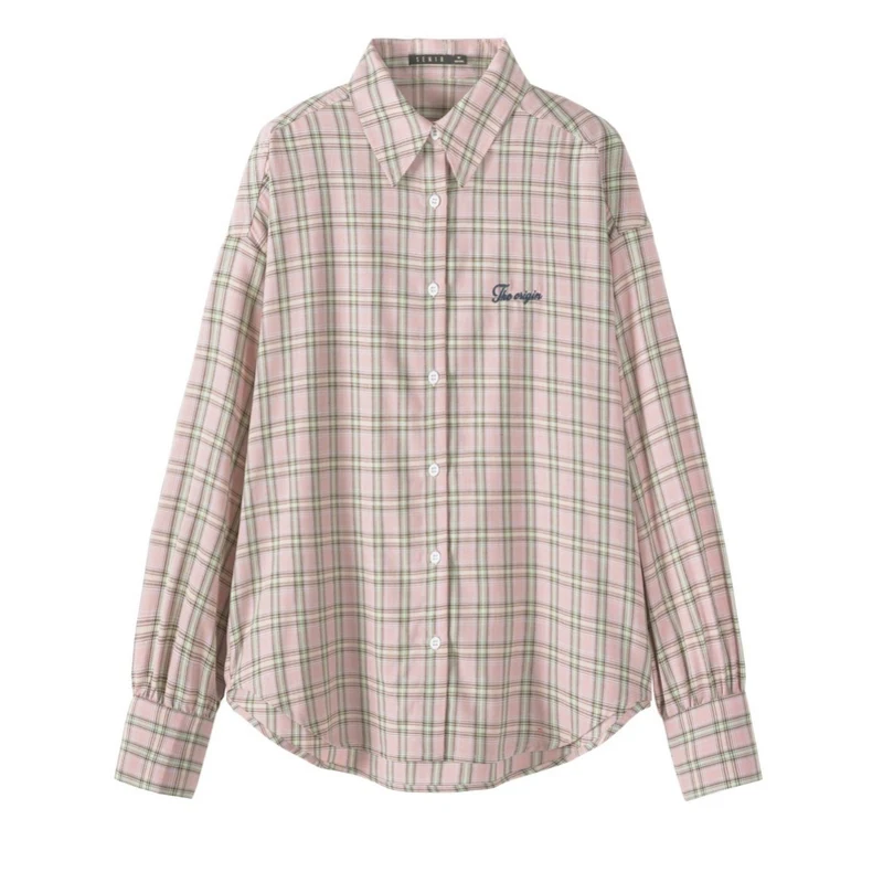 Red and white SEMIR Женская клетчатая длинная рубашка из хлопка, куртка с вышивкой, Женская длинная рубашка с отложным воротником и зауженной талией - Цвет: Red and white