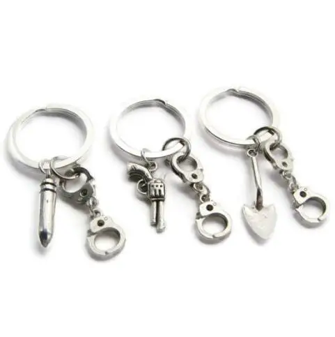 Винтажный серебряный пистолет лопата наручники брелок для ключей автомобильный