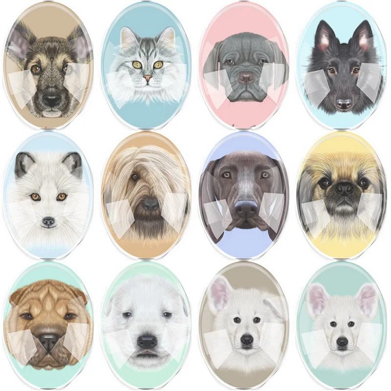 Стекло ручной работы смешанный размер овальная симпатичная собачка и кошечка