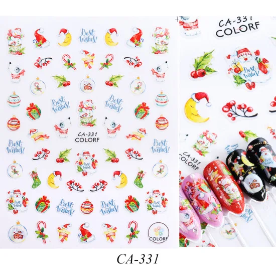 CA-331 1 шт., зимние стикеры 3D на ногти Nail Art, клеящиеся, рождественские, Мультяшные, снеговик, Санта, цветы, слайдеры, наклейки, маникюрные украшения, TRCA329-337 - Цвет: CA-331