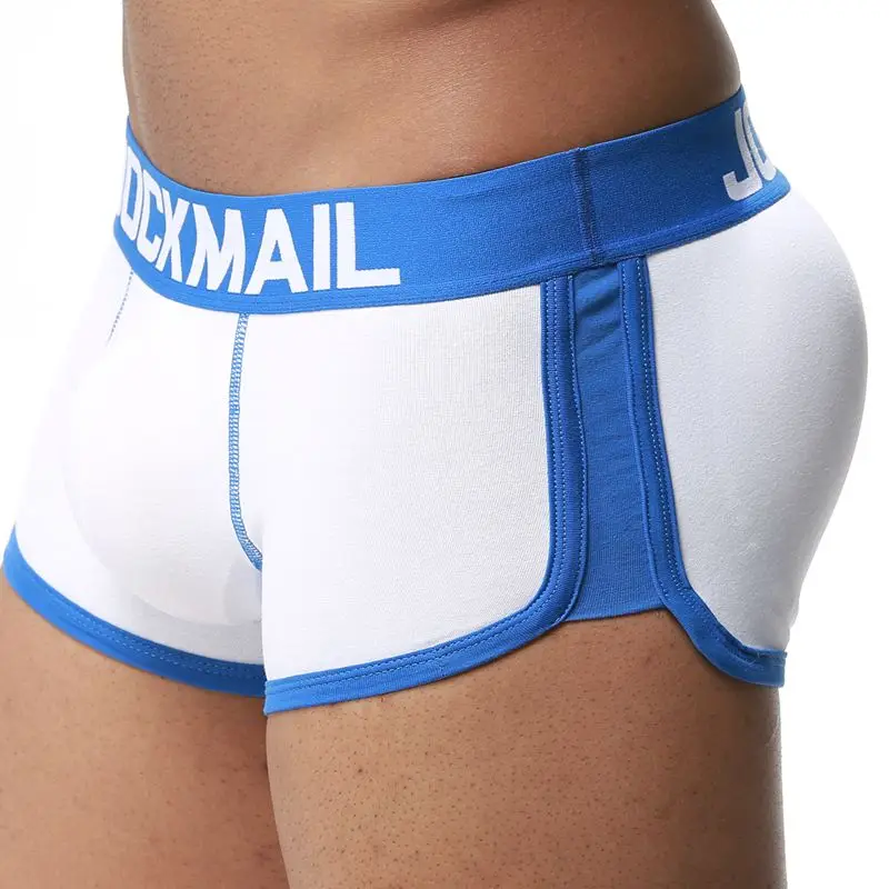 JOCKMAIL мягкое Мужское нижнее белье Боксеры Трусы с сексуальным геем Пенис мешочек усиление выпуклости спереди+ сзади двойной Съемный бюстгальтер пуш-ап