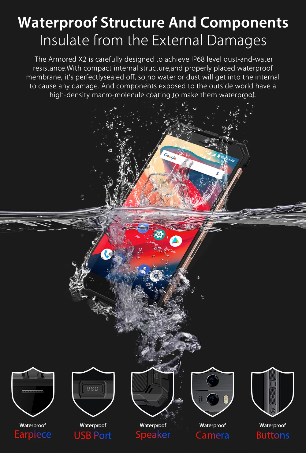 Ulefone Armor X2 смартфон с 5 дюймовым дисплеем ОЗУ 2 Гб ПЗУ 16 Android 8 1 мАч|Смартфоны| |
